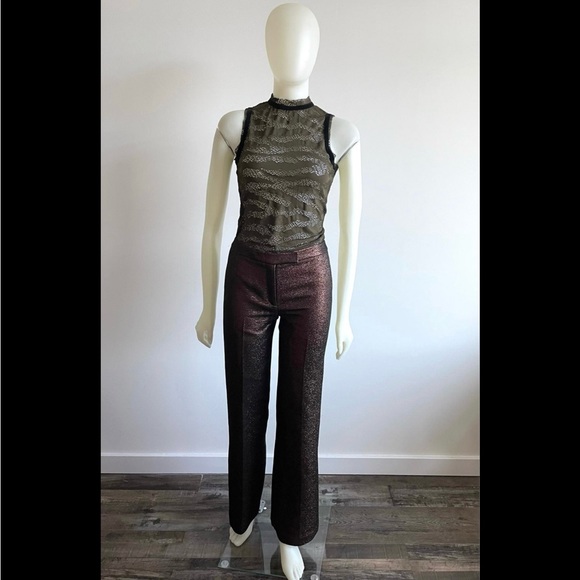 NWT BCBG MAXAZRIA Bronze Metallic Brown Pants 4 S XS - Picture 2 of 7